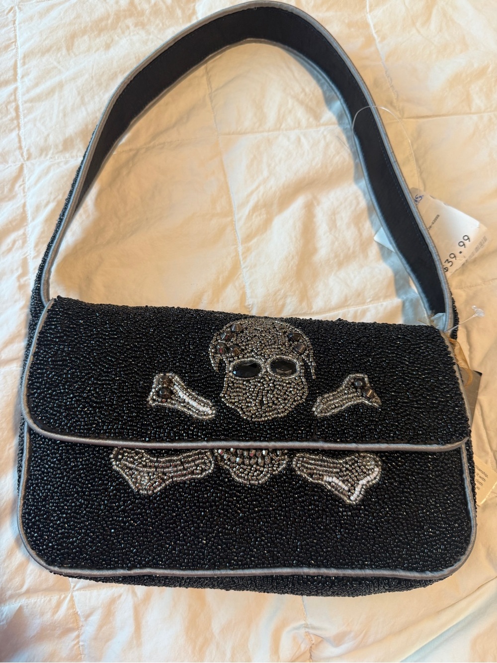 Beaded Skull Shoulder Bag Y2K Punk Goth Rhinestone Skeleton Statement